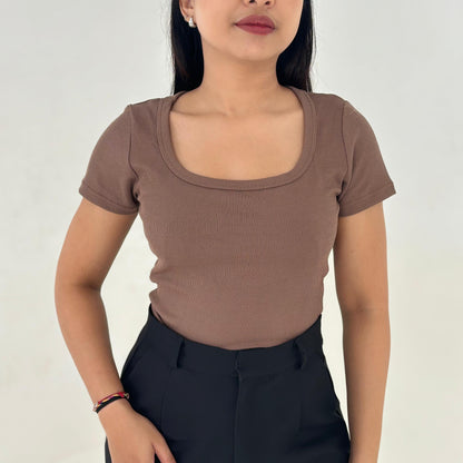 AIJO| (READY) Aqilla Uneck Top - Atasan Wanita Uneck Top Bodyfit Panjang Lembut Rib Baju Basic Crop Polos