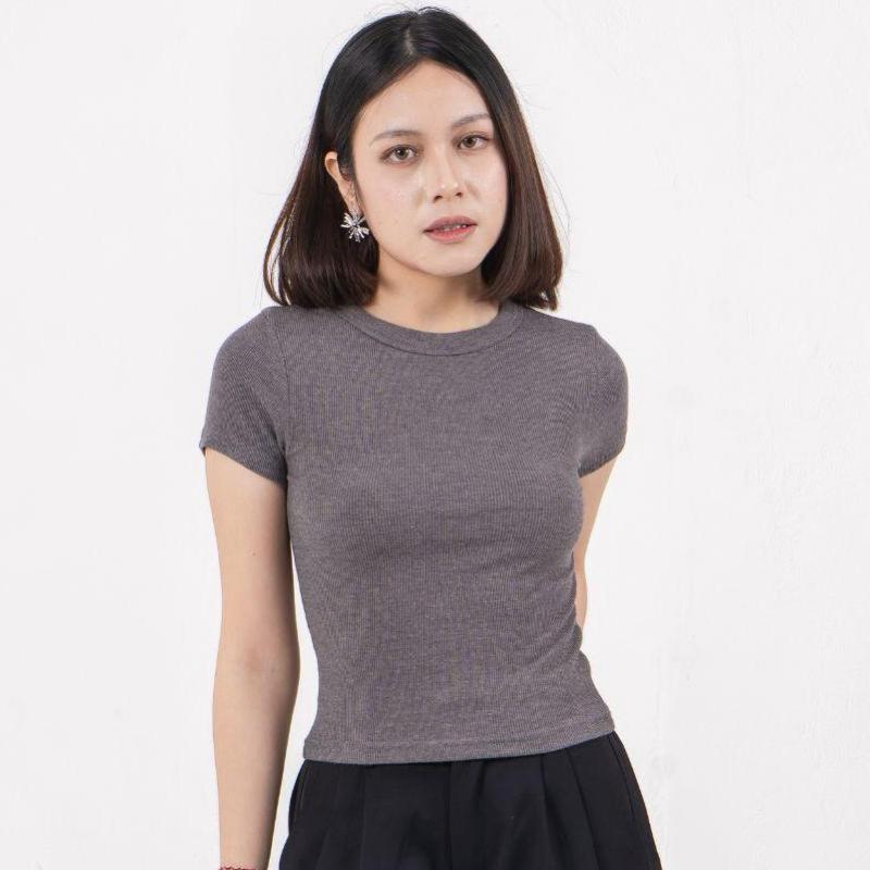 aijo| (ready) rhea oneck top - atasan wanita oneck panjang rib baju kaos cewek polos