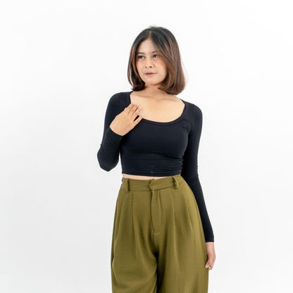 AIJO| (READY) Thea Uneck Longsleeve - Atasan Lengan Panjang Wanita Spandex Polos Unik Nyaman Basic Variasi