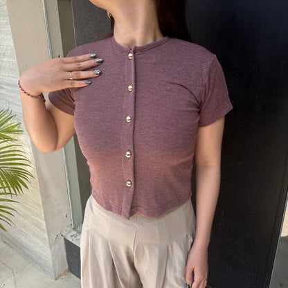 AIJO | (READY) Abell Button Top - Atasan Wanita Oneck Top Bodyfit Lengan Pendek Kekinian Korean Style