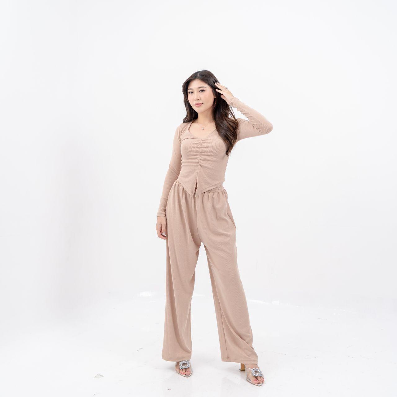 aijo| (ready) clara cullote - celana panjang wanita rib kulot basic kantong nyaman hitam formal casual