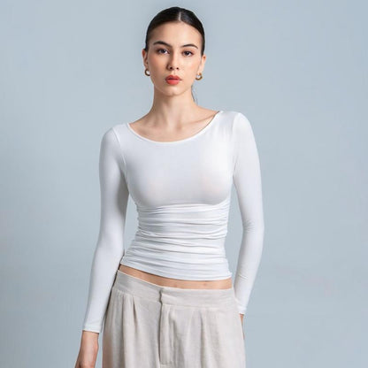 Joyce by AIJO [Premium] Freya Longsleeve Kerut Top - Atasan Fitted Wanita Lengan Panjang - Atasan Bodyfit Korean Style