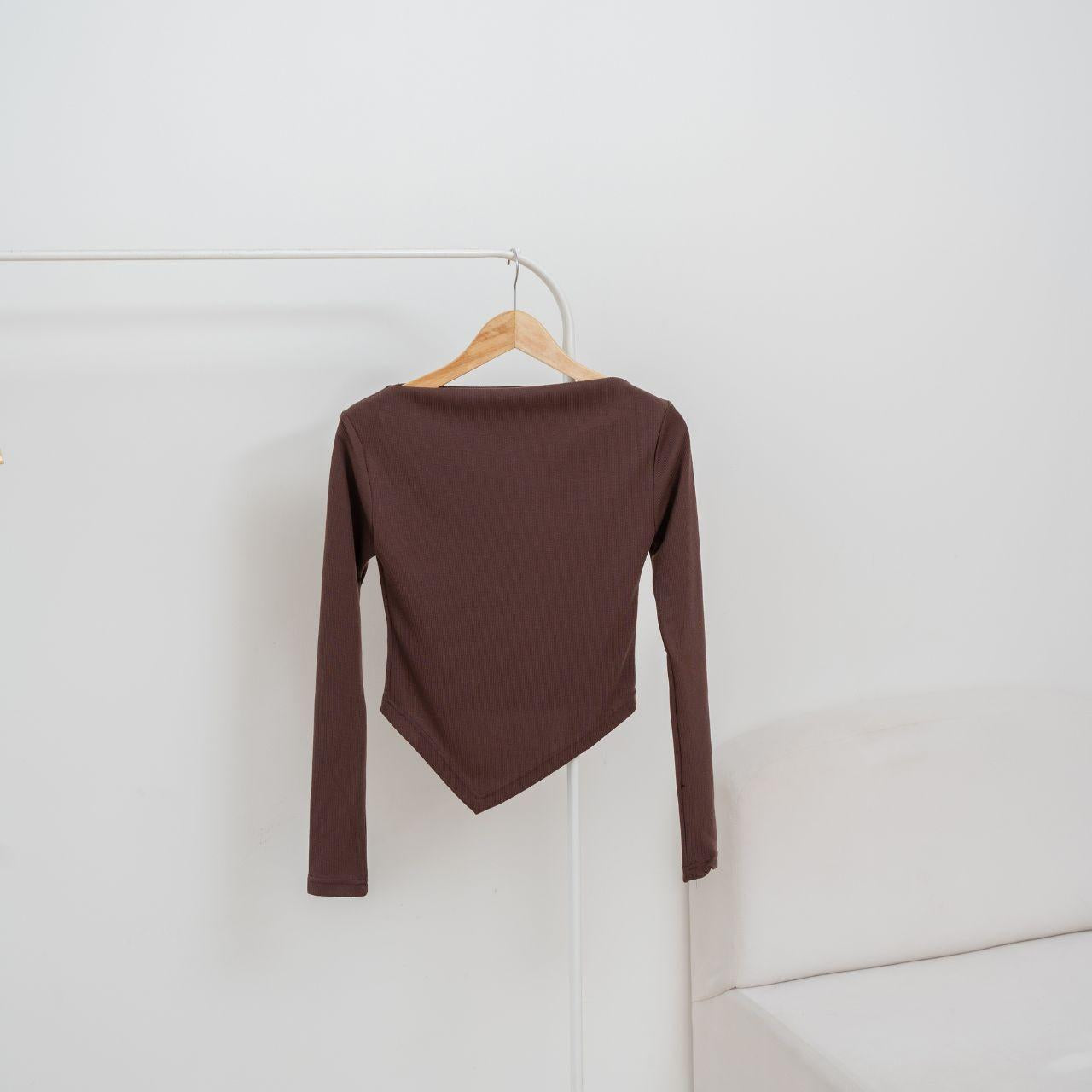 aijo| (ready) theresa sabrina longsleeve - atasan lengan panjang vneck wanita casual rib baju basic casual rib