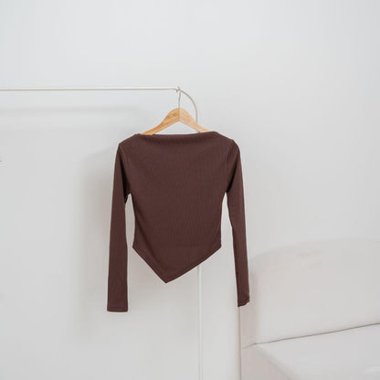 AIJO| (READY) Theresa Sabrina Longsleeve - Atasan Lengan Panjang Vneck Wanita Casual Rib Baju Basic Casual Rib