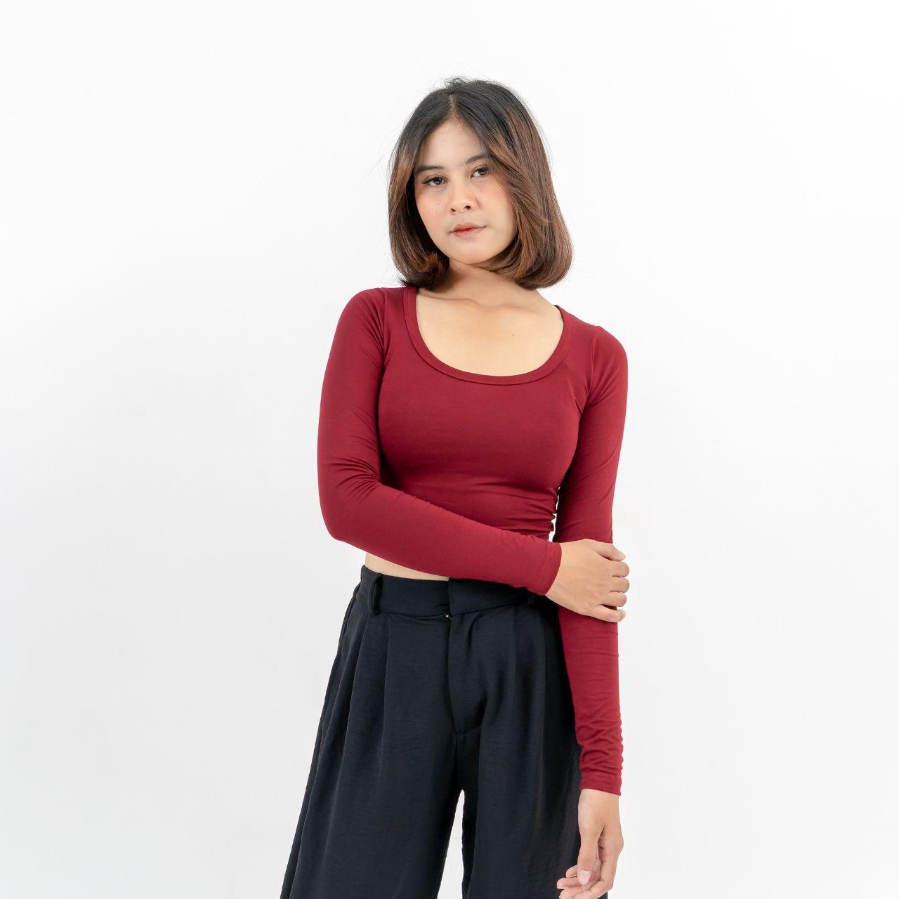 aijo| (ready) thea uneck longsleeve - atasan lengan panjang wanita spandex polos unik nyaman basic variasi