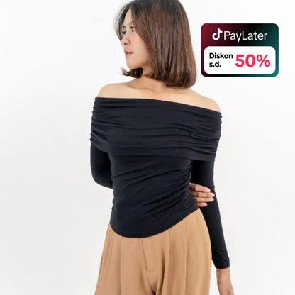 AIJO| (READY) Bianca Sabrina Longsleeve - Atasan Lengan Panjang Wanita Baju - Baju Sabrina Formal Karet Lembut Maroon Nyaman