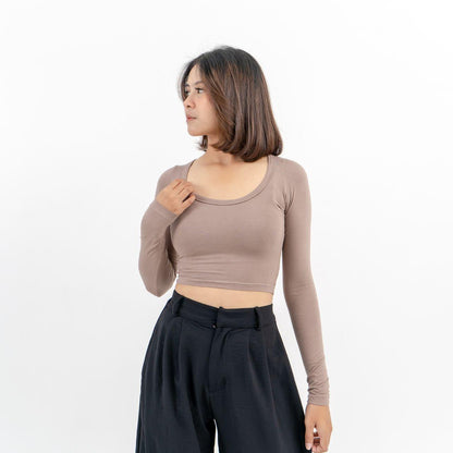 AIJO| (READY) Thea Uneck Longsleeve - Atasan Lengan Panjang Wanita Spandex Polos Unik Nyaman Basic Variasi