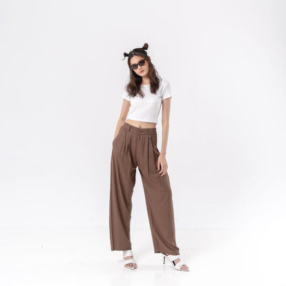 AIJO - (READY) Reva Twill Cullote - Celana Panjang Loose Pant Kekinian Wanita Kulot Casual Basic Bawahan Formal tali serut Red Crinkle Simple