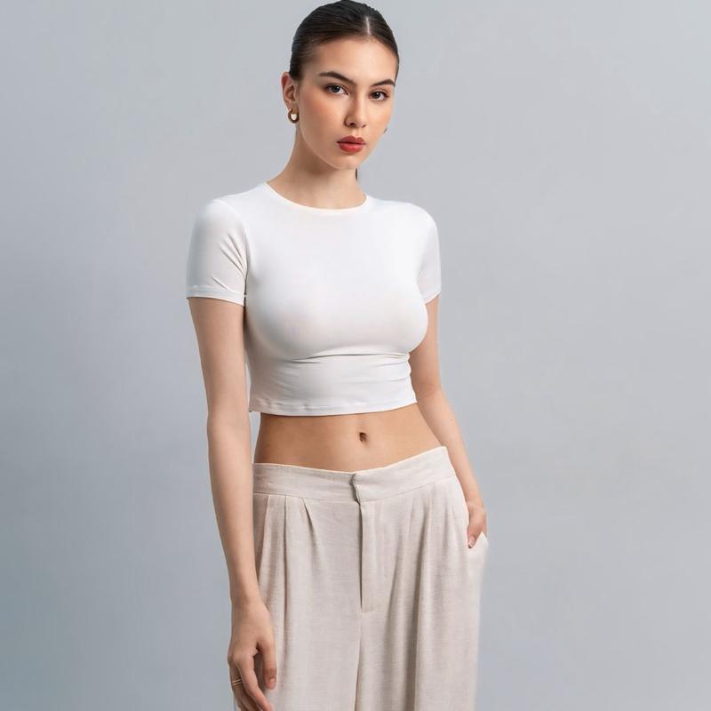 joyce by aijo [premium] vio oneck crop top - atasan fitted wanita - atasan bodyfit korean style