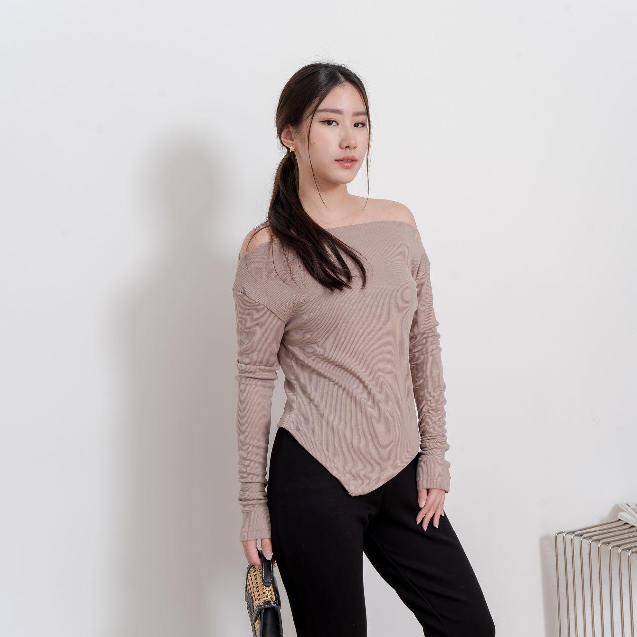 aijo | (ready) blossom sabrina longsleeve - atasan lengan panjang rib wanita cia oneck top polos melar baju tebal oversize