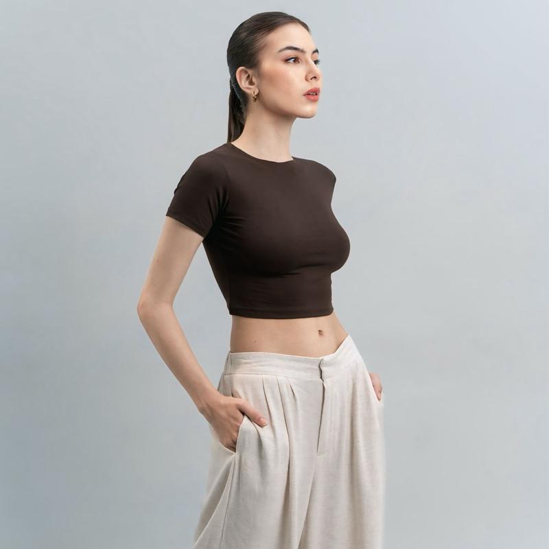 joyce by aijo [premium] vio oneck crop top - atasan fitted wanita - atasan bodyfit korean style