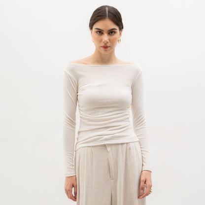 Joyce by AIJO [Premium] Leya Sabrina Longsleeve - Atasan Lengan Panjang Rib Wanita Fit Oversize