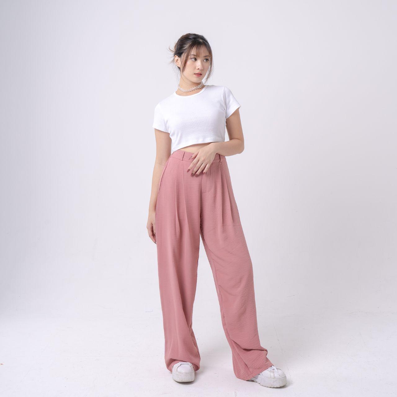 aijo | (ready) cessie cullote xl | celana panjang wanita kulot kulot dewasa linen crinkle tali serut red katun airflow