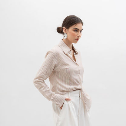 Joyce by AIJO [Premium] Bora Shirt - Kaos Kemeja Lengan Panjang Wanita Stripe - Casual Fitted