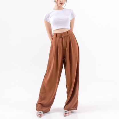 AIJO |(READY) Cessie Cullote | Kulot Panjang Wanita Kekinian Celana Kantong Brown Mocca Casual Cewek Basic Hitam tali serut Red Simple