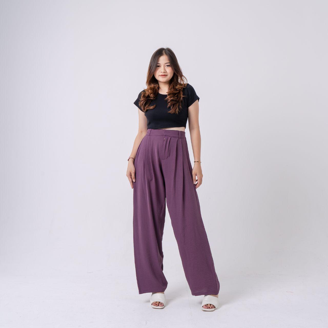 aijo | (ready) cessie cullote xl | celana panjang wanita kulot kulot dewasa linen crinkle tali serut red katun airflow