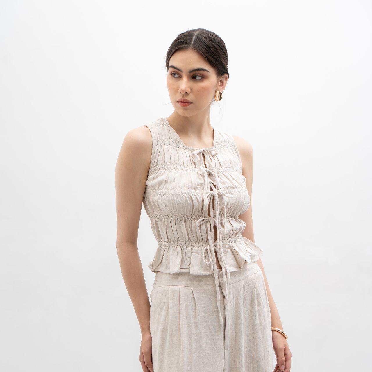 joyce by aijo [premium] kim vest linen top - atasan fitted wanita vest tali gaya korea