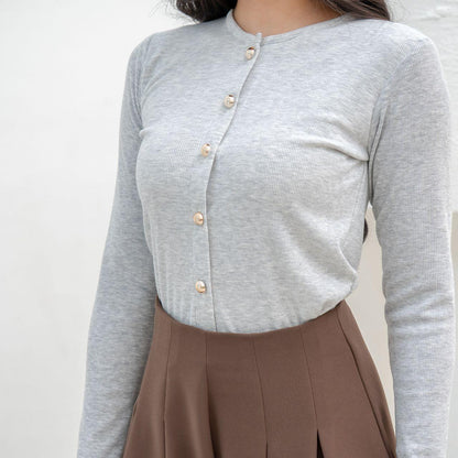 AIJO | (READY) Leanna Button Longsleeve - Atasan Wanita Kekinian Bodyfit Panjang