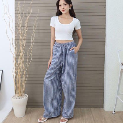 Joyce by AIJO [Premium] Zowie Katun Stripe Cullote - Celana Panjang Wanita Bohe Style Katun - Korean Style