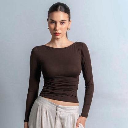 Joyce by AIJO [Premium] Freya Longsleeve Kerut Top - Atasan Fitted Wanita Lengan Panjang - Atasan Bodyfit Korean Style