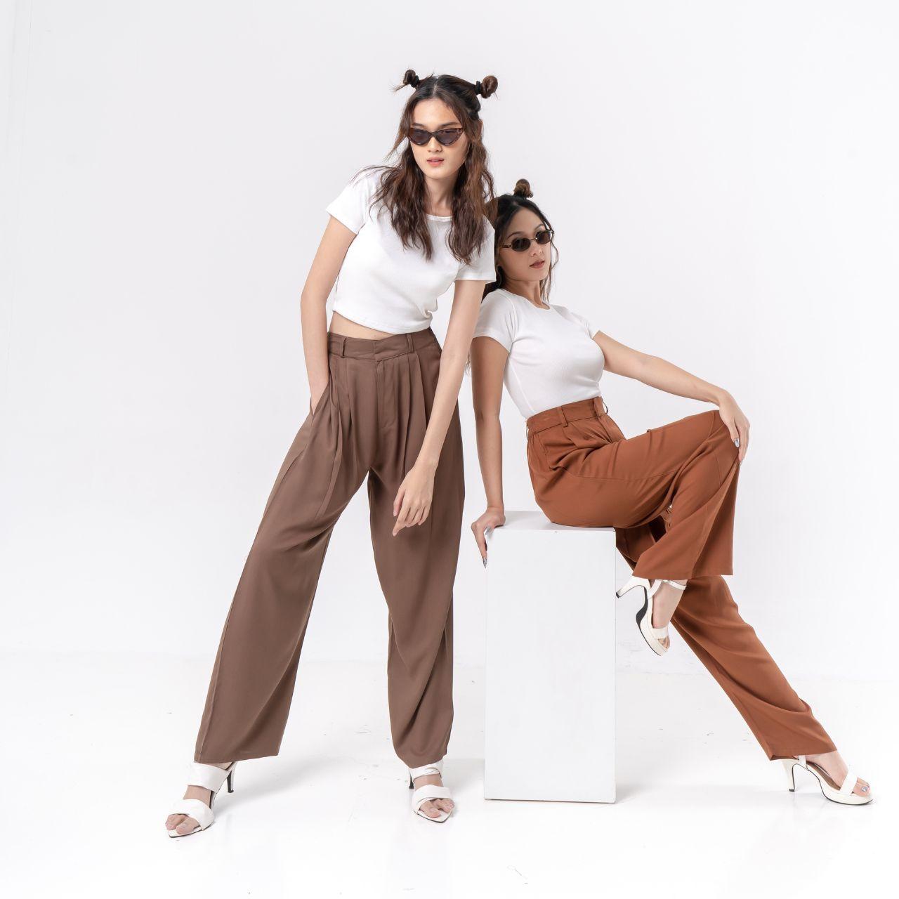 aijo - (ready) reva twill cullote - celana panjang loose pant kekinian wanita kulot casual basic bawahan formal tali serut red crinkle simple