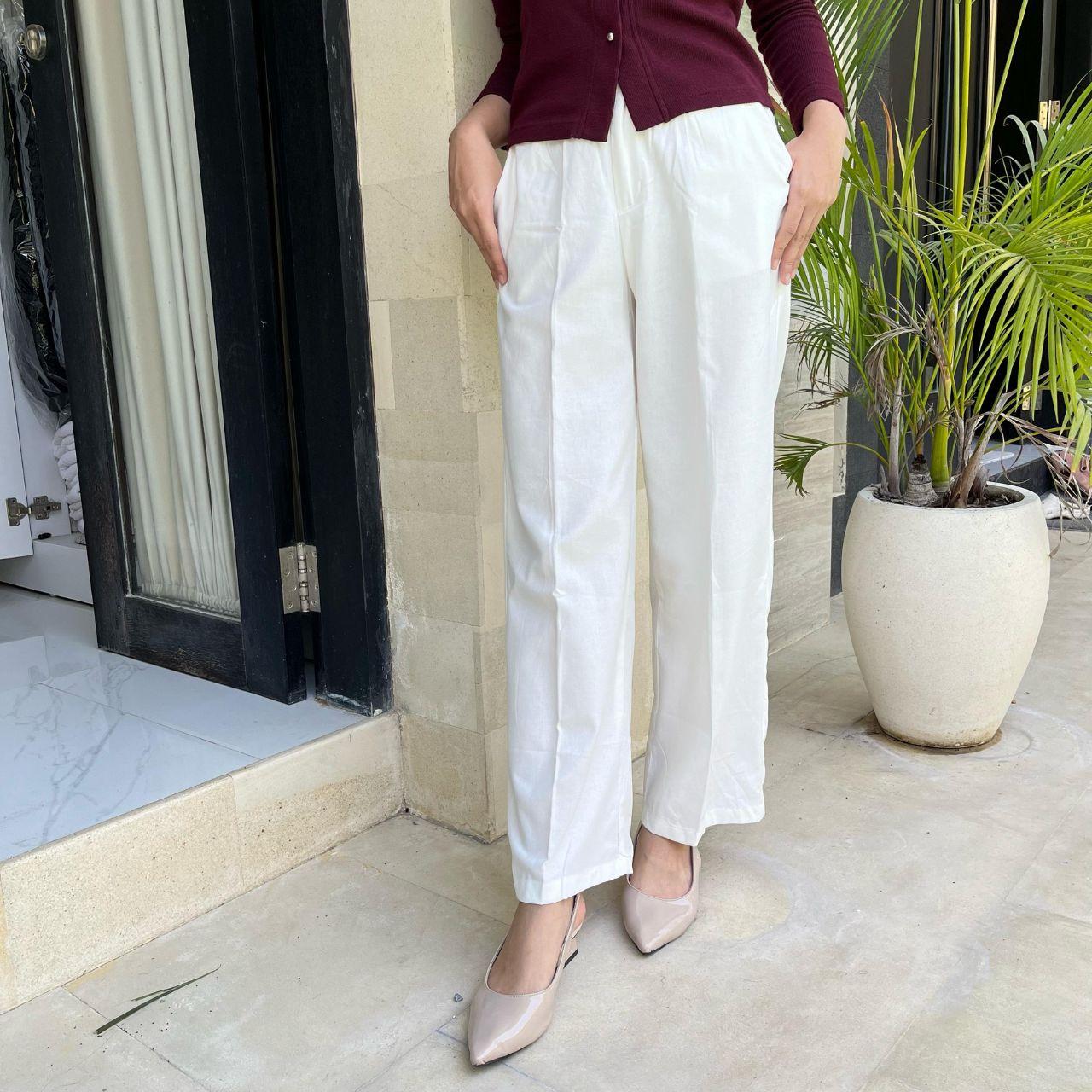 aijo | (ready) asa cullote - celana panjang linen kulot loose pants wanita korean style cream hitam basic casual
