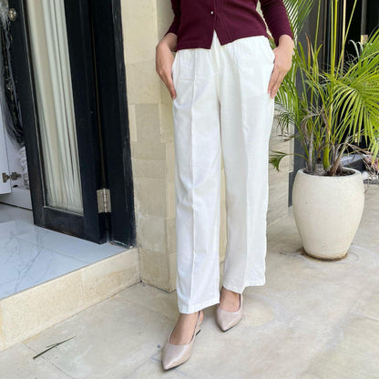 AIJO | (READY) Asa Cullote - Celana Panjang Linen Kulot Loose Pants Wanita Korean Style Cream Hitam Basic Casual