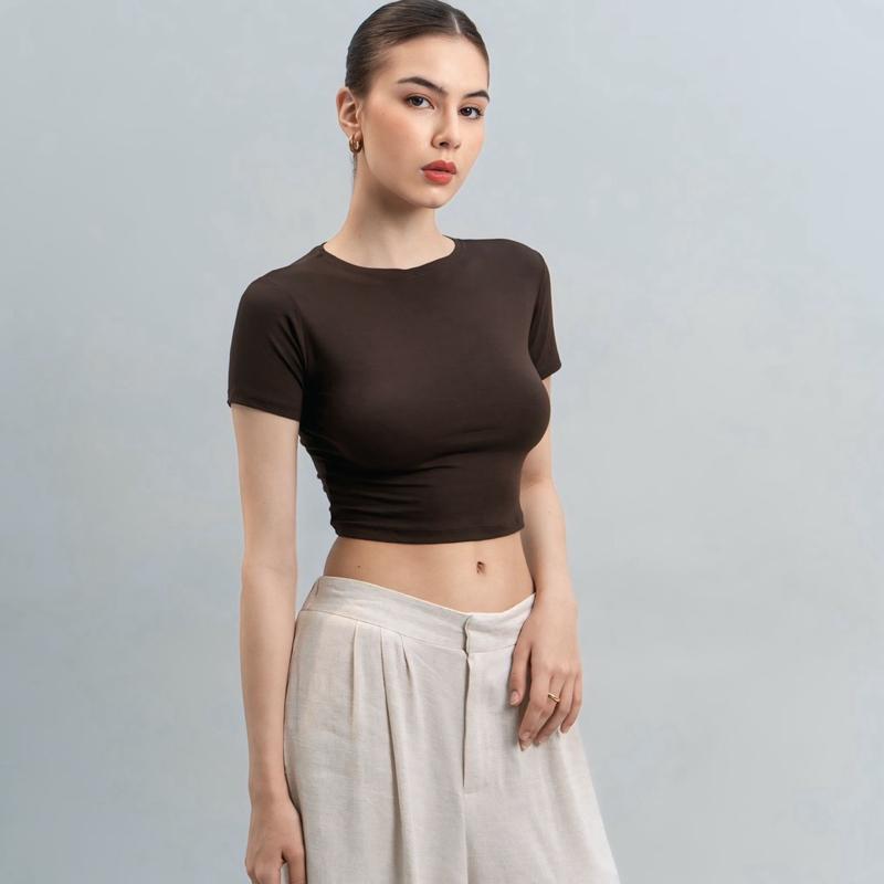 joyce by aijo [premium] vio oneck crop top - atasan fitted wanita - atasan bodyfit korean style