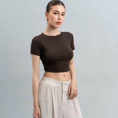 Joyce by AIJO [Premium] Vio Oneck Crop Top - Atasan Fitted Wanita - Atasan Bodyfit Korean Style