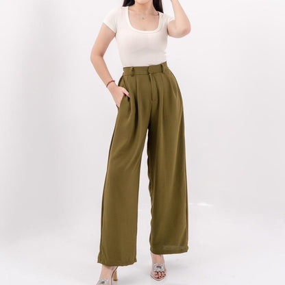 AIJO |(READY) Cessie Cullote | Kulot Panjang Wanita Kekinian Celana Kantong Brown Mocca Casual Cewek Basic Hitam tali serut Red Simple