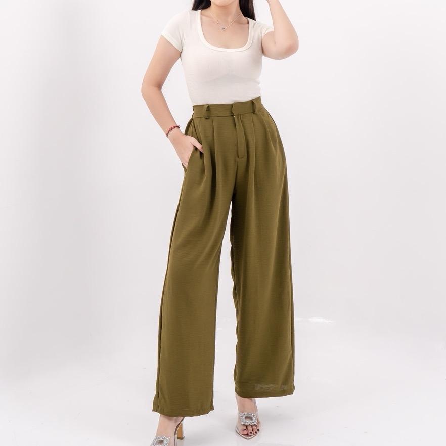 aijo |(ready) cessie cullote | kulot panjang wanita kekinian celana kantong brown mocca casual cewek basic hitam tali serut red simple
