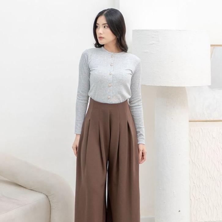 aijo | (ready) leanna button longsleeve - atasan wanita kekinian bodyfit panjang