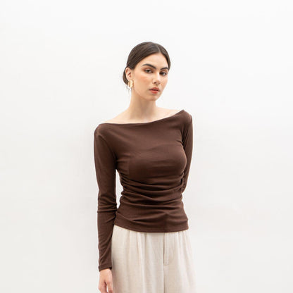 Joyce by AIJO [Premium] Leya Sabrina Longsleeve - Atasan Lengan Panjang Rib Wanita Fit Oversize