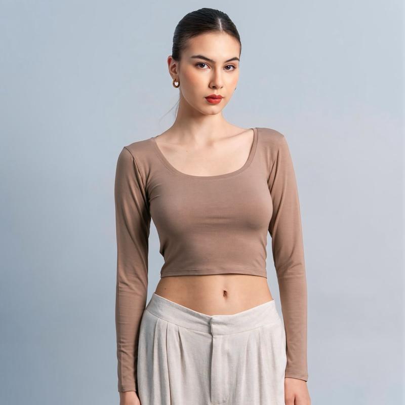joyce by aijo [premium] cleo longsleeve crop top - atasan fitted wanita lengan panjang - atasan bodyfit korean style