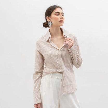 Joyce by AIJO [Premium] Bora Shirt - Kaos Kemeja Lengan Panjang Wanita Stripe - Casual Fitted