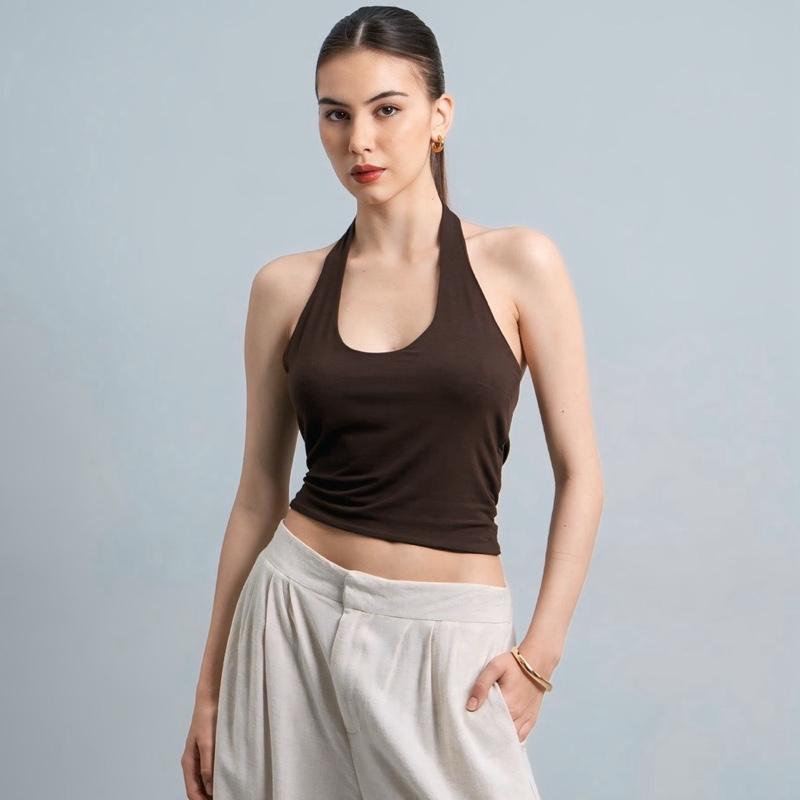 joyce by aijo [premium] kay halter neck tank - atasan fitted wanita lengan pendek - tanktop atasan bodyfit korean style
