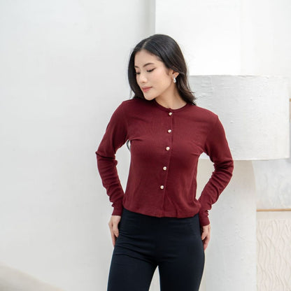 AIJO | (READY) Leanna Button Longsleeve - Atasan Wanita Kekinian Bodyfit Panjang