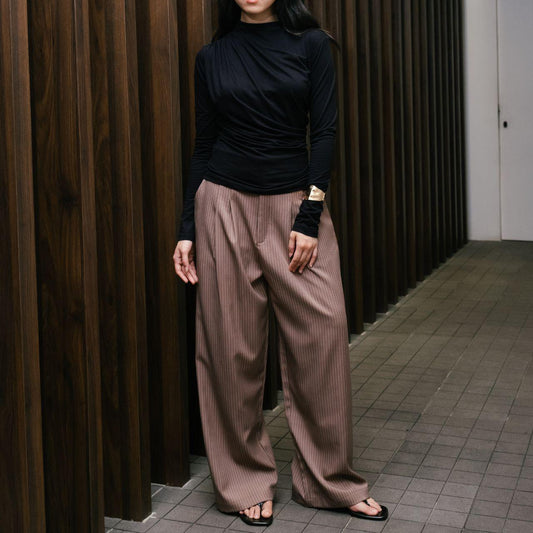 Joyce by AIJO [Premium] Malorca Stripe Pants - Bawahan Celana Stripe Kulot Loose Pants Mahoni
