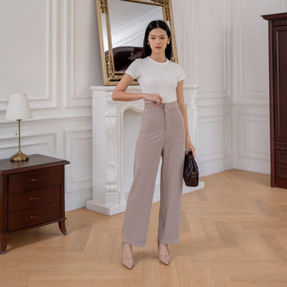 AIJO | (READY) Louise Knit Long Pants - Celana Panjang Wanita Santai Kekinian Nyaman Rib Stretch Casual Kerja Kantor Slimfit Formal Lembut Hitam Basic Samping Ring