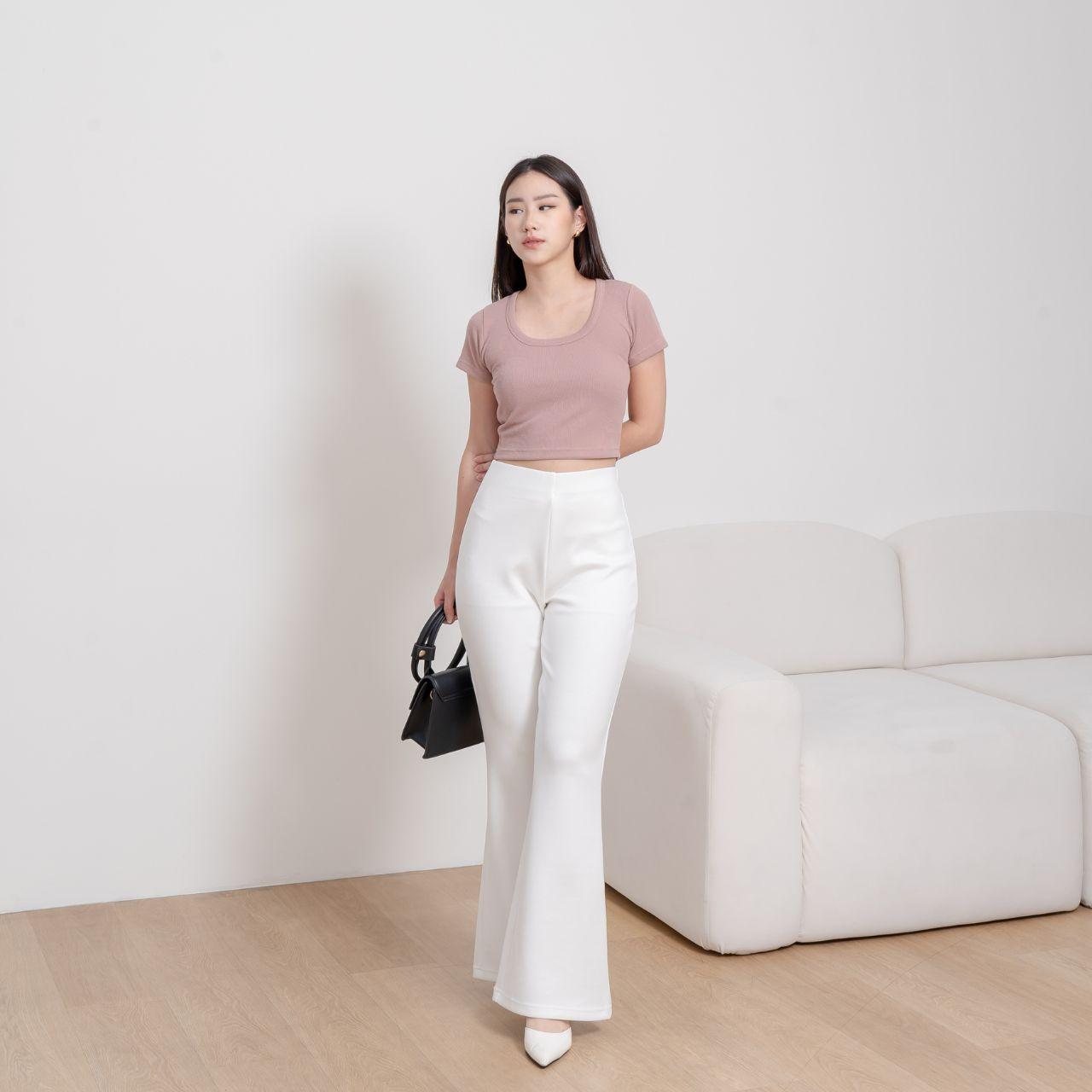 aijoxfuji (ready) grace cutbray - celana panjang cutbray wanita casual beige basic fit cream navy simple bawahan formal hitam army dark
