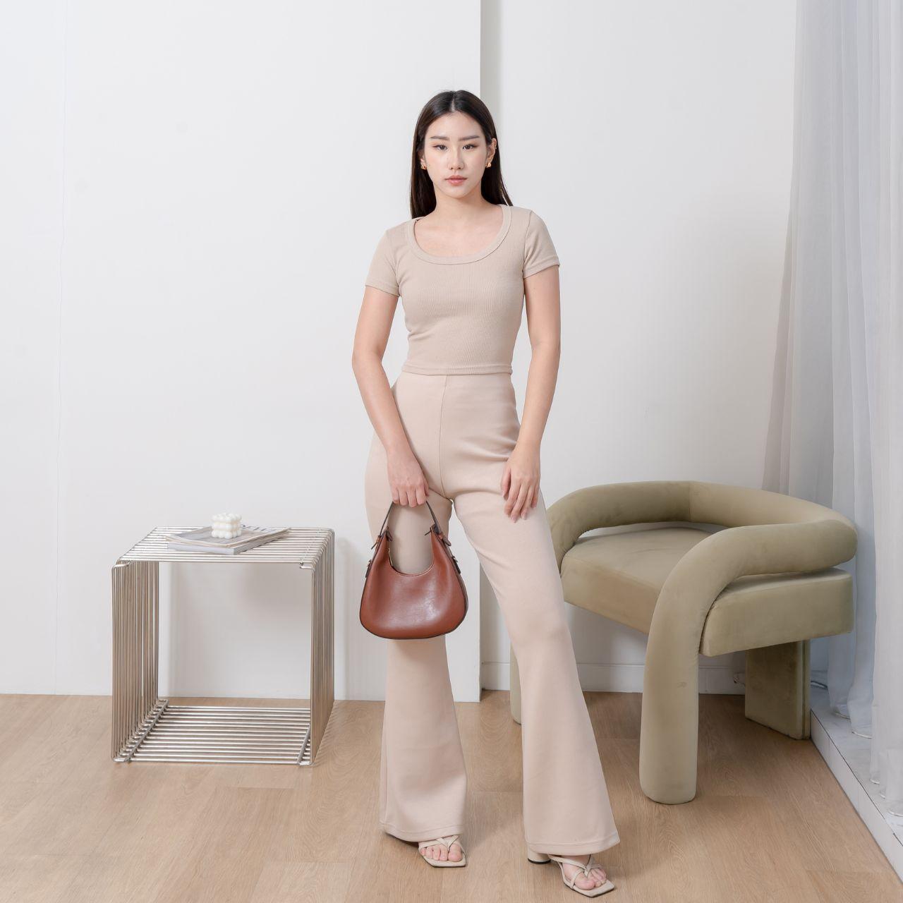 aijoxfuji (ready) grace cutbray - celana panjang cutbray wanita casual beige basic fit cream navy simple bawahan formal hitam army dark