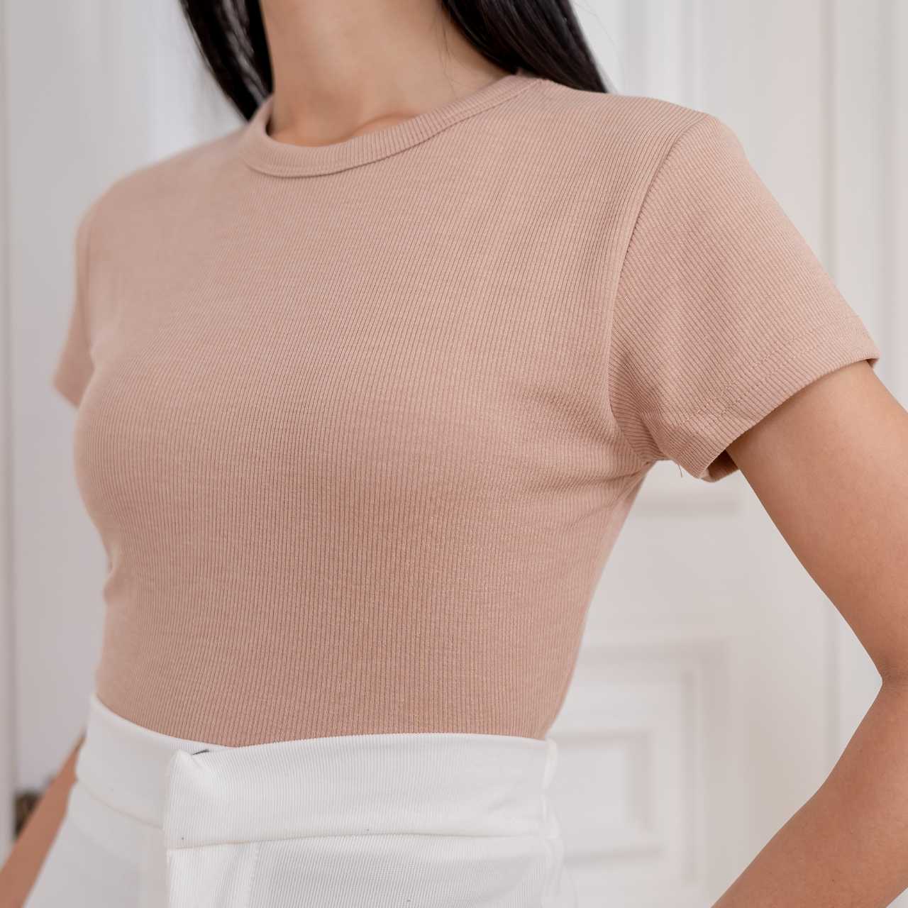 aijo | (ready) oneck top- atasan wanita kekinian rib fit basic style