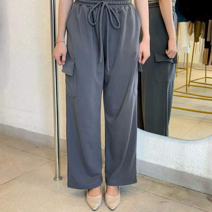 AIJO -(READY) Yoona Cargo Pants - Celana Bebytery Korean Loose Pants Panjang Wanita Formal Kantor Casual Hitam Baggy Kulot Celana Cargo Wanita Katun tali serut Merah 