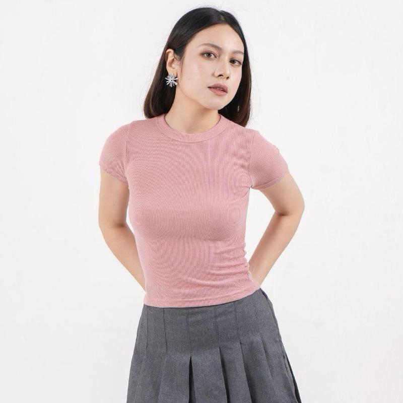 aijo| (ready) rhea oneck top - atasan wanita oneck panjang rib baju kaos cewek polos