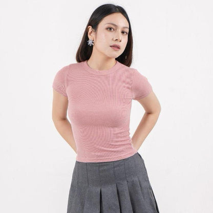 AIJO| (READY) Rhea Oneck Top - Atasan Wanita Oneck Panjang Rib Baju Kaos Cewek Polos