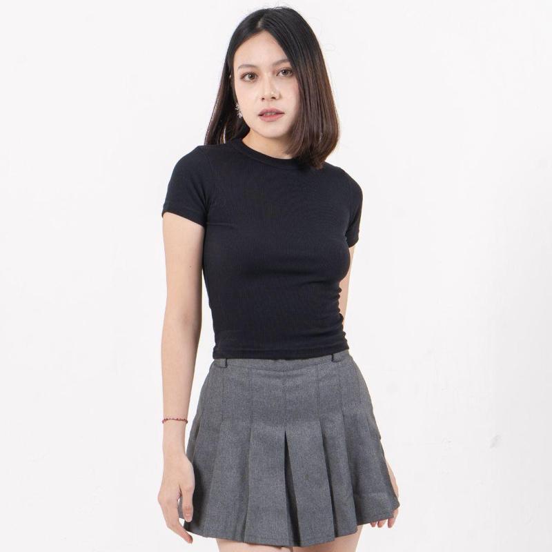 aijo| (ready) rhea oneck top - atasan wanita oneck panjang rib baju kaos cewek polos