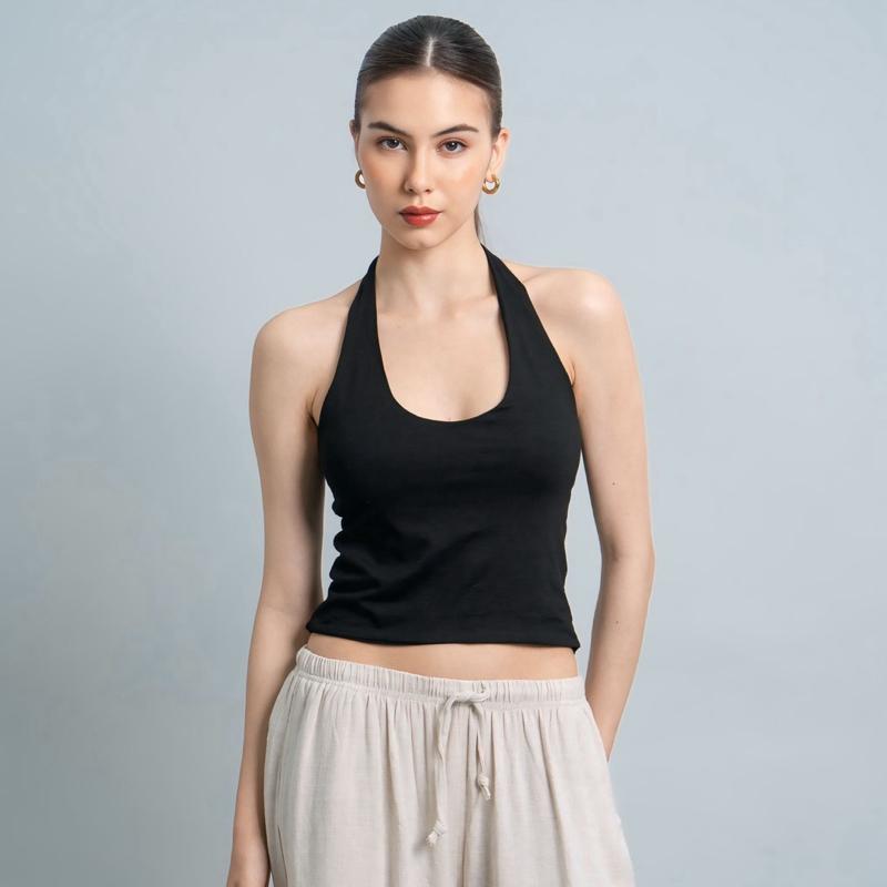 joyce by aijo [premium] kay halter neck tank - atasan fitted wanita lengan pendek - tanktop atasan bodyfit korean style