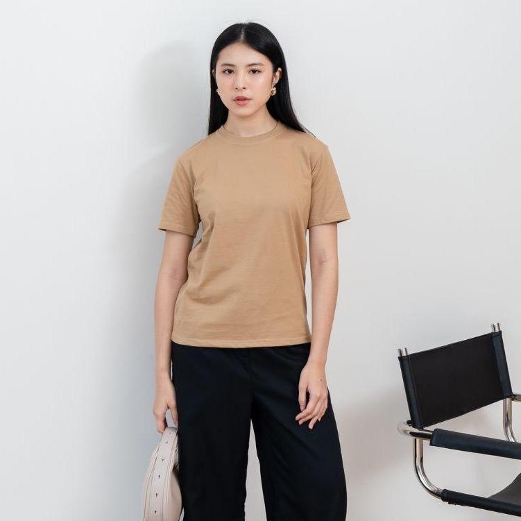 aijo | (ready) kaos cewek polos lembut 24s basic cotton halus hitam - atasan wanita kaos coklat navy combed katun baju oblong maroon pendek distro oversize