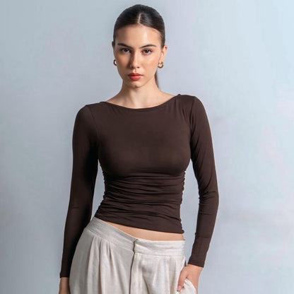 Joyce by AIJO [Premium] Freya Longsleeve Kerut Top - Atasan Fitted Wanita Lengan Panjang - Atasan Bodyfit Korean Style