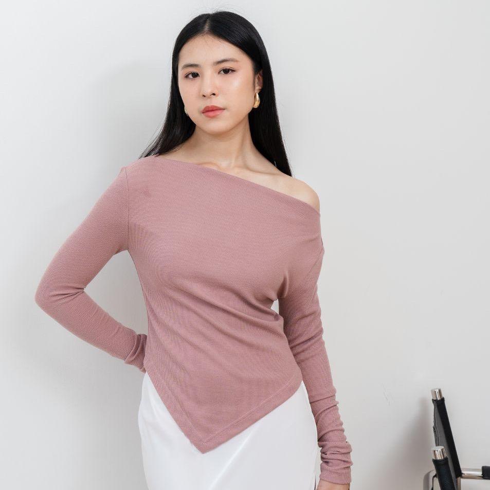 aijo| (ready) theresa sabrina longsleeve - atasan lengan panjang vneck wanita casual rib baju basic casual rib